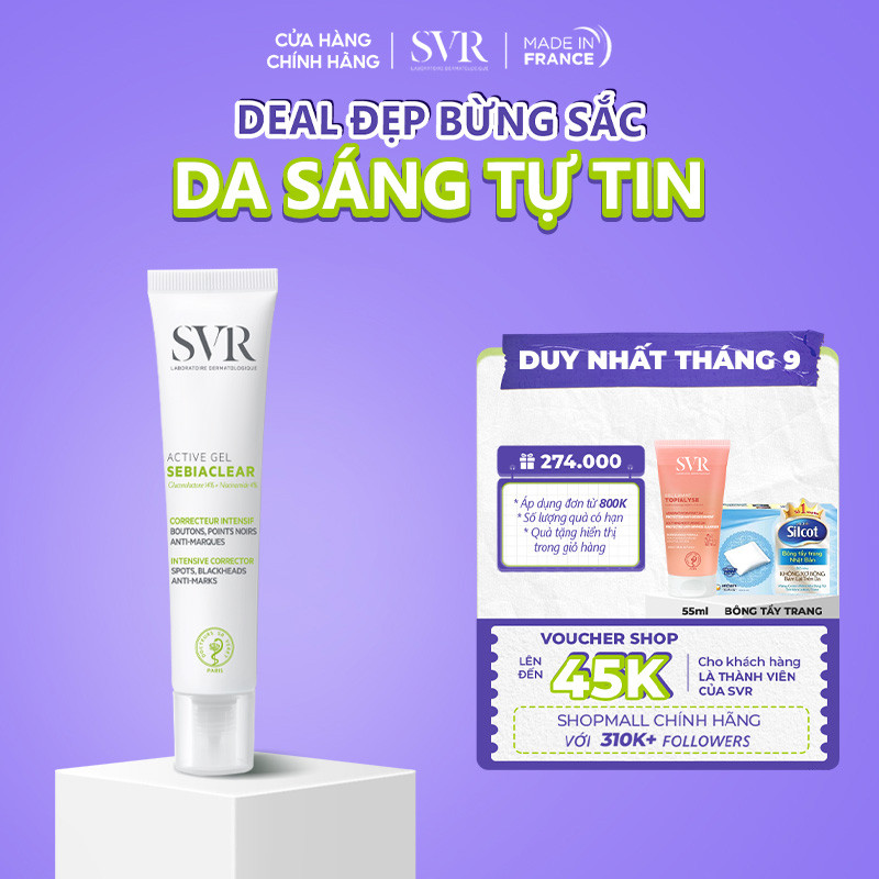 Kem dưỡng giảm mụn, ngừa thâm, kiểm soát dầu nhờn SVR Sebiaclear Active Gel 40ml