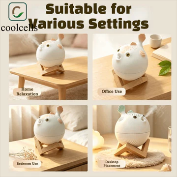 Máy tạo độ ẩm cá COOLCELLS Puffer, Máy tạo độ ẩm mini có đèn đầy màu sắc chạy bằng USB, Hình dạng động vật mini Hình dạng sáng tạo Hai chế độ Máy tạo độ ẩm để bàn tại nhà