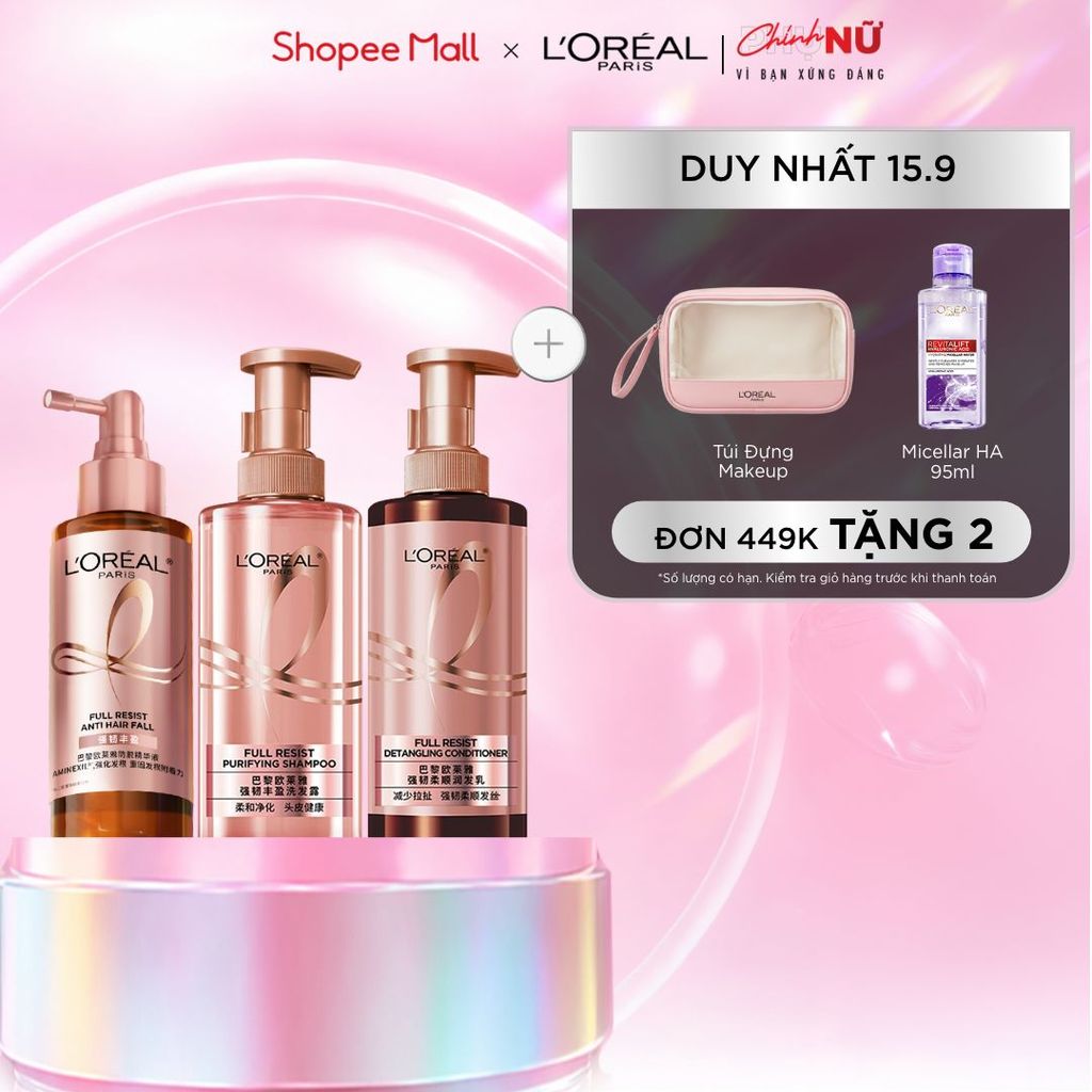 Bộ dầu gội xả & xịt serum ngăn ngừa & giảm gãy rụng tóc, tóc chắc khỏe hơn L’oreal Paris Full Resist 440mlx2, 90ml