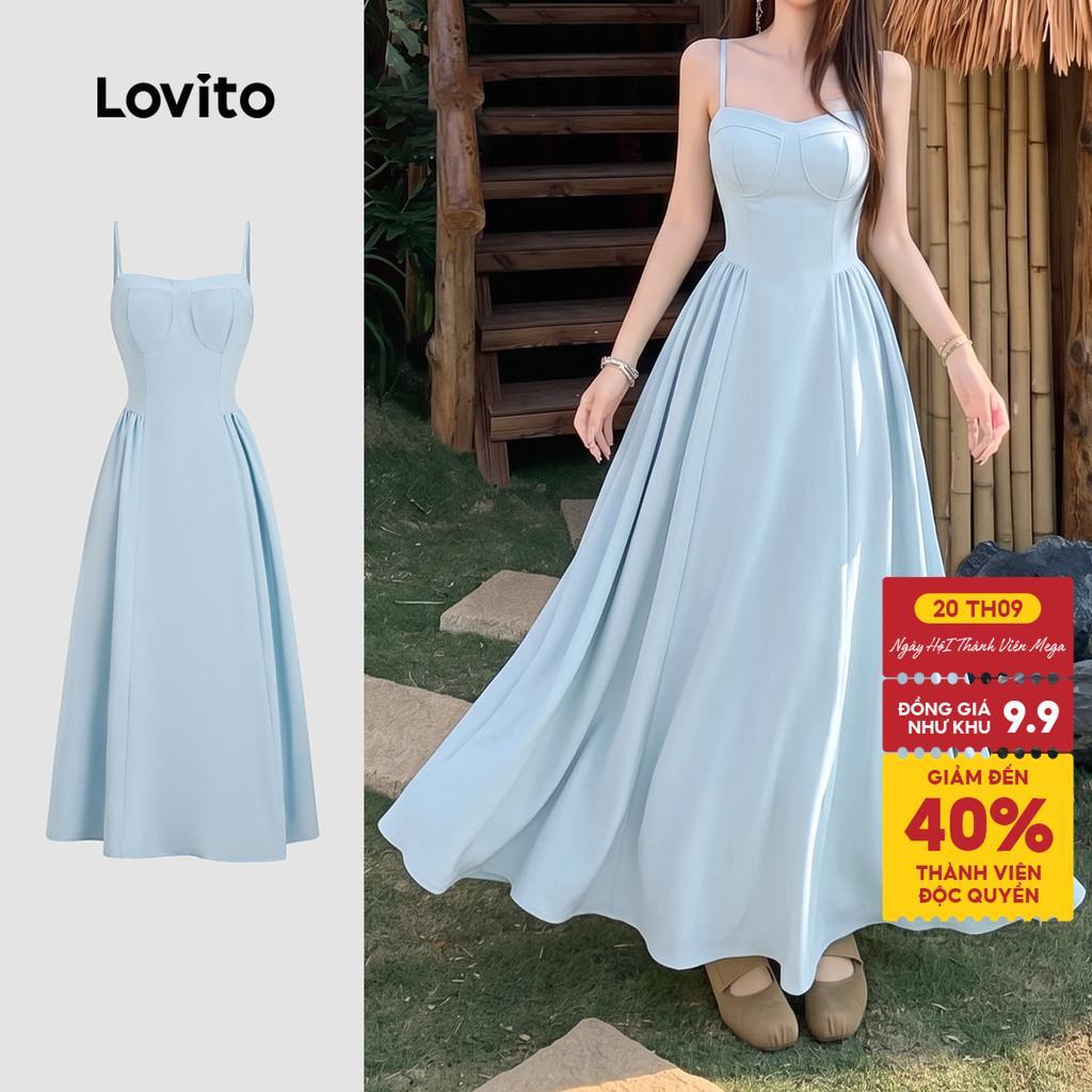 Lovito Đầm boho mùa xuân/hè màu xanh dương cho nữ DRB200TD079