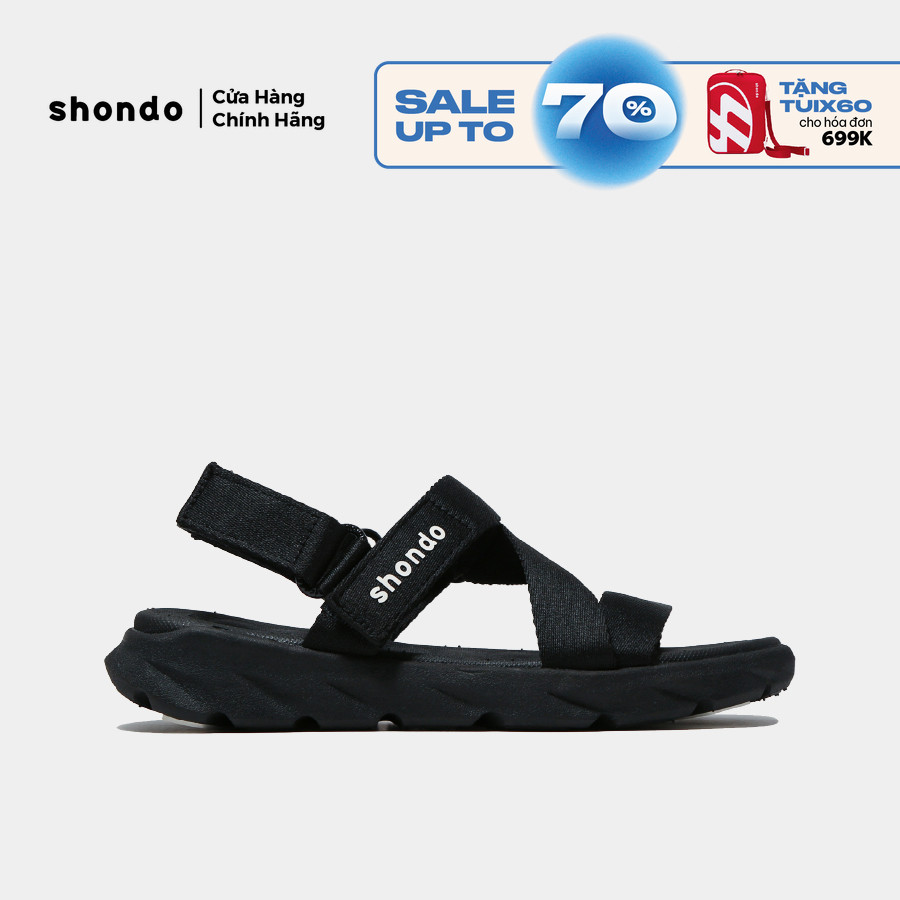Giày Sandals Nam Nữ Unisex Êm Chân Shondo F6 Sport Đen Full F6S301