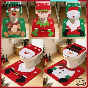 EYEHPEE Vỏ bọc ghế vệ sinh Giáng sinh, Bộ hai mảnh họa tiết người tuyết Nai sừng tấm Thảm tắm Giáng sinh, thấm mềm sáng tạo Trang trí ông già Noel Thiết kế thảm phòng tắm Bộ quà tặng năm