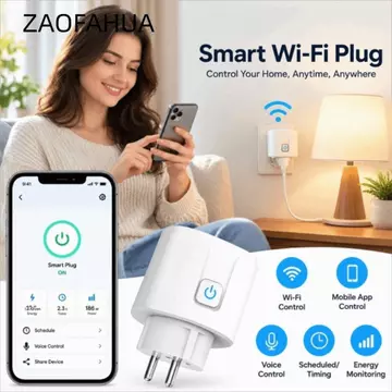 Ổ cắm thông minh WiFi ZAOFAHUA, Điều khiển từ xa Ổ cắm thông minh EU 16A Tiêu chuẩn EU, Chức năng đo lường bền bỉ Chức năng thời gian điều khiển bằng giọng nói Ổ cắm thông minh EU Nhà thông minh