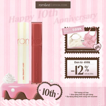 Combo Son Tint bóng lì Hàn Quốc Romand Juicy Lasting Tint 5.5g + Son tint bóng, siêu lì Romand Dewyful Water Tint 5g