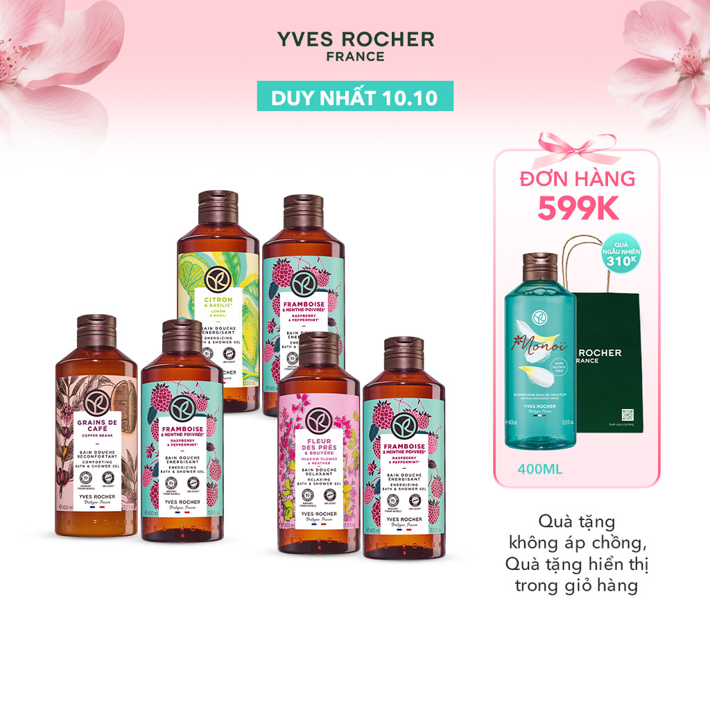 Combo 2 sữa tắm hương mâm xôi đỏ và sữa tắm nhiều mùi hương Yves Rocher 400mlx2