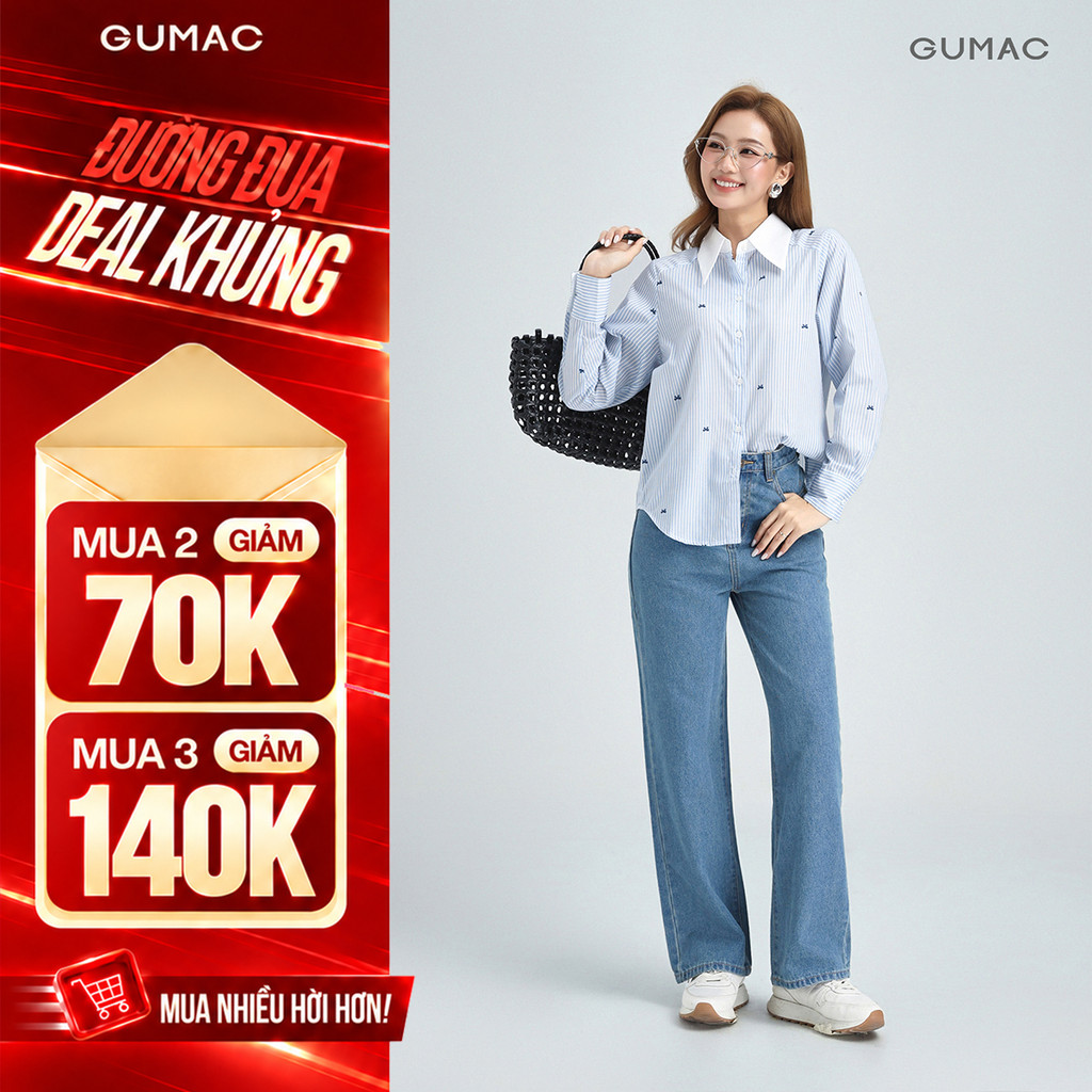 [GIẢM 50K+NHẬP OLWOMEN2 GIẢM 20%] Quần Jeans Nữ Ống Suông GUMAC Màu Xanh Đậm Tôn Dáng Chất Jeans Mềm Đứng Form LQJE1109