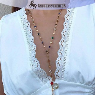 Onetimingfine Thời Trang Kính Nhiều Màu Sắc Dài Hình Chữ Y Vòng Cổ Kim Loại Xương Đòn Dây Xích Vàng Bạc Màu sel Vòng Cổ Đảng Trang Sức Cơ Thể VN
