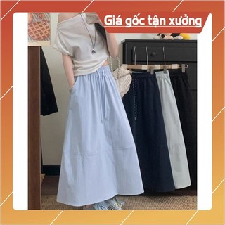 Dây rút màu trơn, váy dài vừa phải phong cách Hàn Quốc