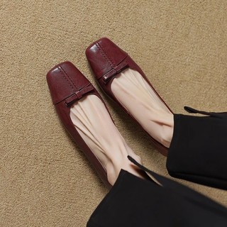 Giày Cao Gót Đế Bằng Nữ Mũi Vuông Miệng Nông Slip-On Nơ