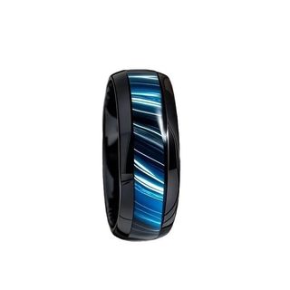 Nhẫn nam thép titan đen 8mm đính đá mắt hổ xanh - Thiết kế cổ điển hiện đại