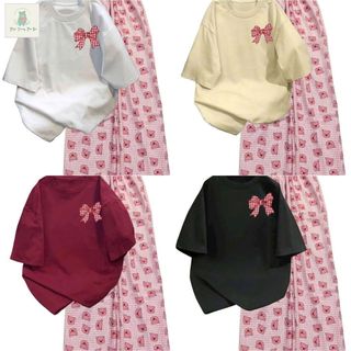 Tổng hợp các sét bộ quần heo hồng+mix áo phông form rộng -hình NƠ  KẺ CARO ĐỎ-thubaquanao