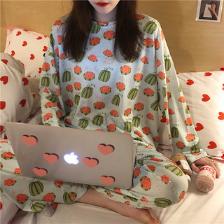 Bộ Đồ Ngủ Hàn Quốc Dài Tay Mỏng Cho Xuân Thu, Phù Hợp Mặc Mùa Hè, Phong Cách Ngọt Ngào Dễ Thương