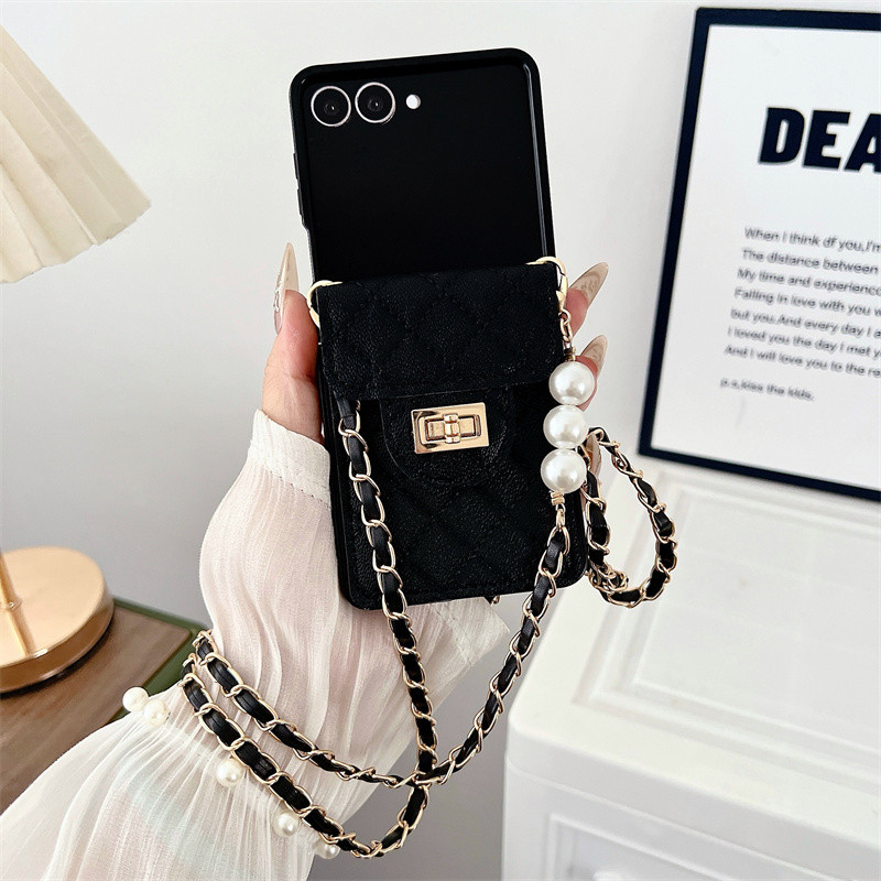 Phụ Nữ Sang Trọng Thơm Ngọc Trai Đeo Ngang Đựng Thẻ Ví Điện Thoại Dành Cho Samsung Galaxy Z Flip 7 7FE 6 5 Flip 4 3 5G Vỏ Chống Sốc
