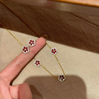 Tai nghe phong cách châu Âu - Mỹ, kim cương đỏ corundum hình mẫu đơn