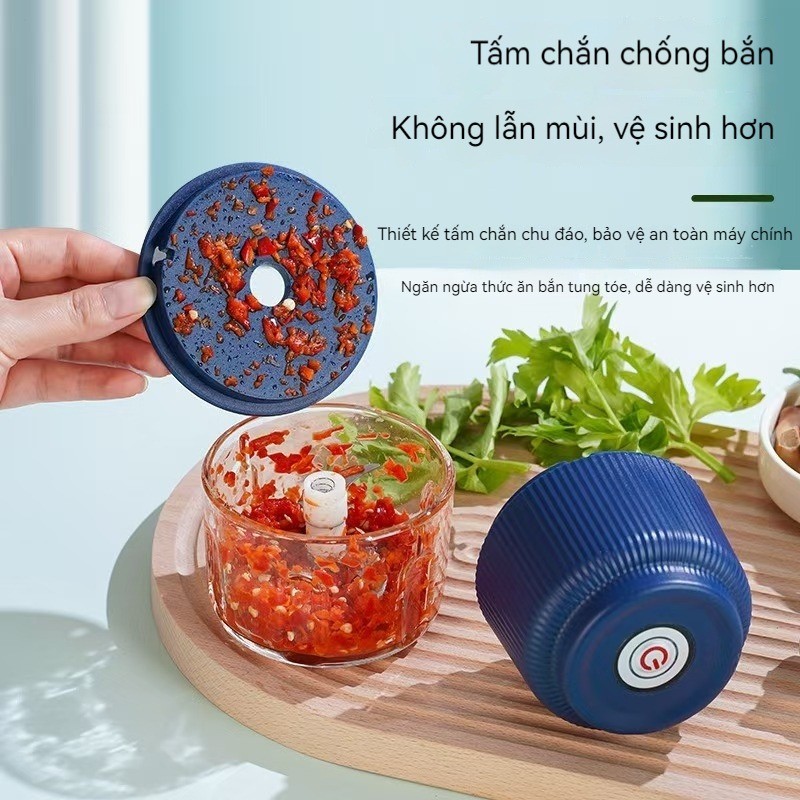 Máy Xay Tỏi Ớt Mini Đa Năng Dung Tích Lớn Sạc Type C Lưỡi Dao 6 Cánh Inox 304 Xay Thịt Hạt Cháo