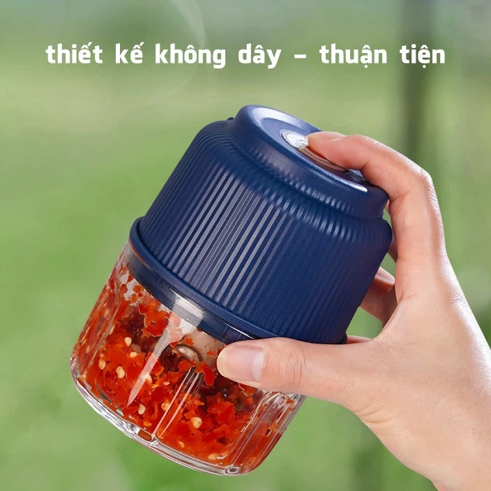Máy Xay Tỏi Ớt Mini Đa Năng Dung Tích Lớn Sạc Type C Lưỡi Dao 6 Cánh Inox 304 Xay Thịt Hạt Cháo