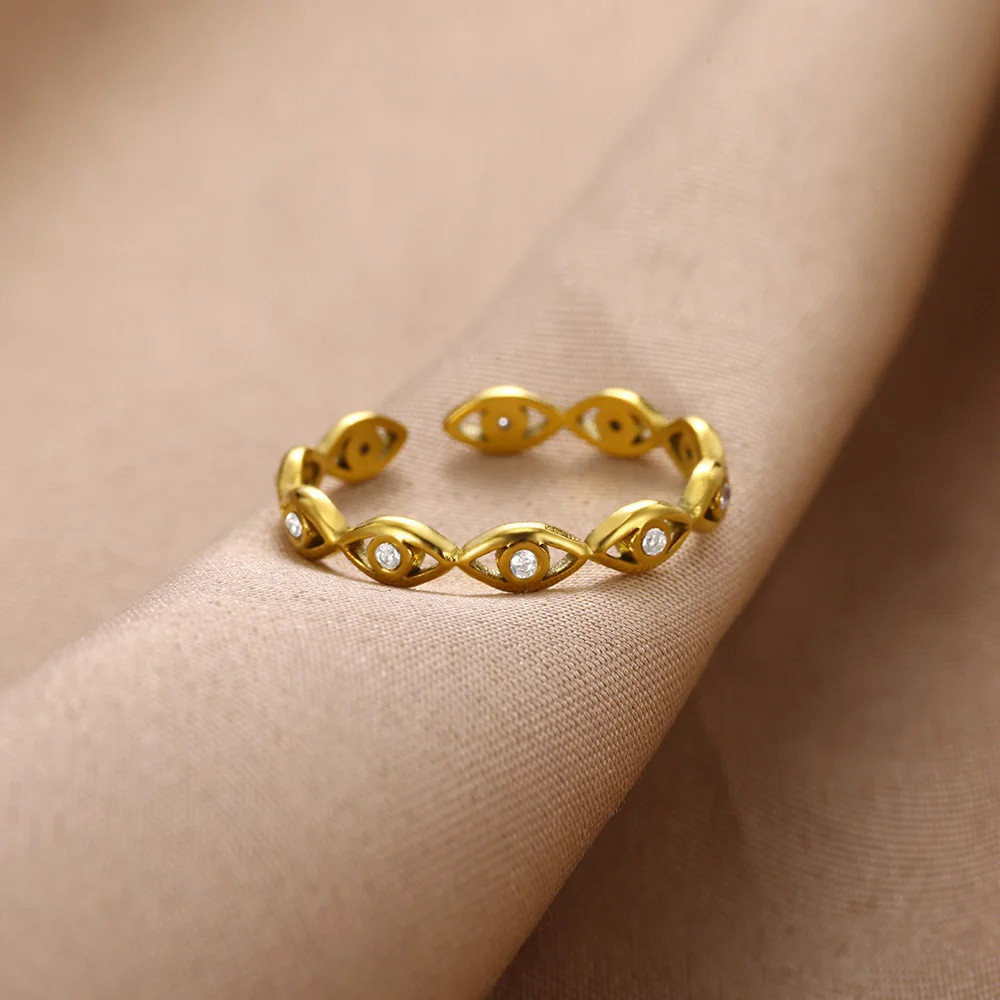 Nhẫn Mắt Quỷ Mạ Vàng 18K Nữ với Zircon Kẻ Sọc, An Toàn và Bền Màu