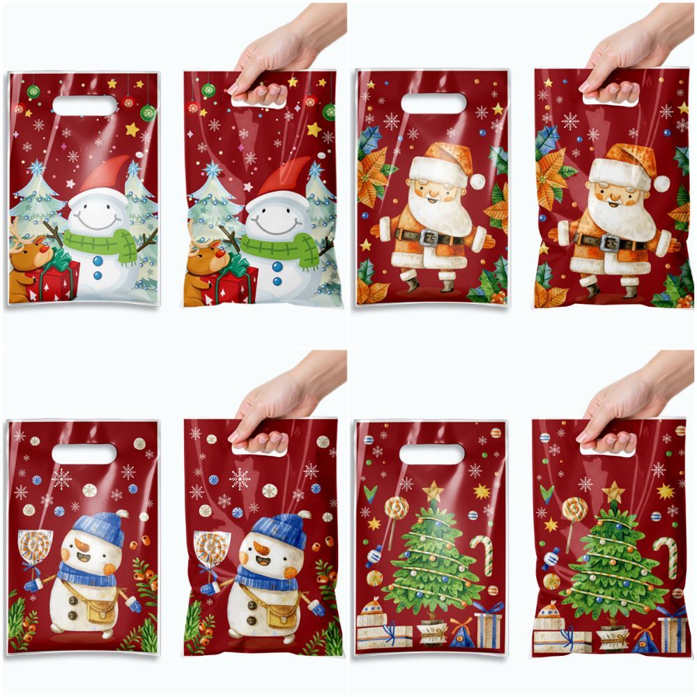 NORBORTO 50 Túi Giáng Sinh, Phim Hoạt Hình Màu Đỏ Ông Già Noel Xmas Tote, Phim Ngọc Trai Opp Sáng Tạo Họa Tiết Tuyết Giáng Sinh Cung Cấp Đồ Dùng Giáng Sinh