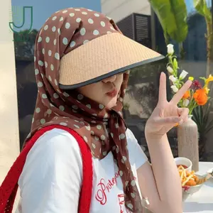 Mũ chống nắng J & U có khăn quàng cổ Bảo vệ tia cực tím Vành rộng Mũ đi biển mùa hè Mũ Hijab nữ Mũ chống nắng Boho Chic Sun mới