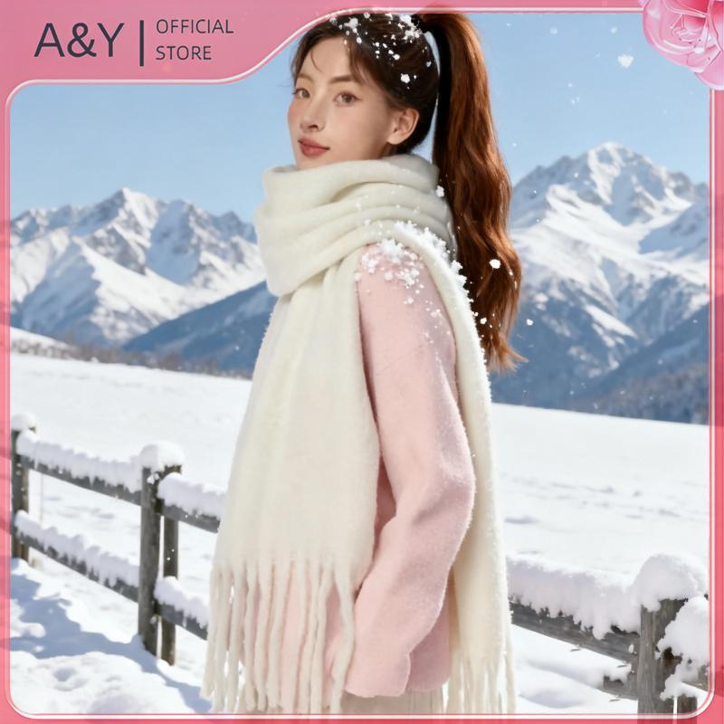 Khăn quàng cổ cashmere nữ, dày và ấm áp, phù hợp mùa đông, thiết kế cổ điển màu trơn.