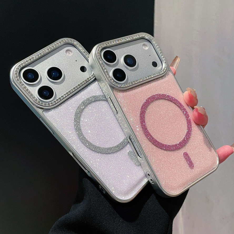 Ốp điện thoại thu hút từ tính kim cương đính kim cương cho IPhone 17 16 15 14 13 12 11 Pro Promax 17 Air 16 15 14 Plus Vỏ chống sốc