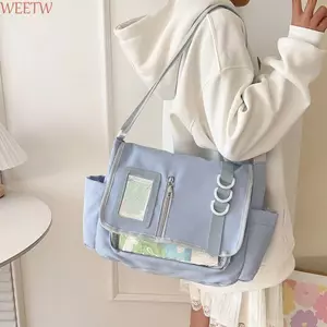 WEETW Túi Itabag màu trơn, Túi dây kéo Nylon Túi trong suốt, Túi búp bê Cotton sáng tạo Ví thần tượng Hàng hóa lưu trữ Túi đeo vai du lịch