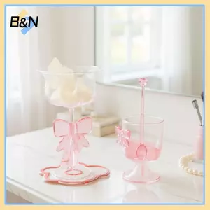 Thìa cà phê thủy tinh Nơ hồng B & N, Thìa khuấy trà sữa / tráng miệng dài tay, Thìa trà chịu nhiệt, Dụng cụ nhà bếp gia dụng.