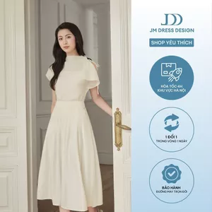 Set áo cổ lệch tay trờm 2T20.2505OG và chân váy xòe chặn ly 4L02.2504OG – Bộ đồ công sở nữ thiết kế tiểu thư thanh lịch