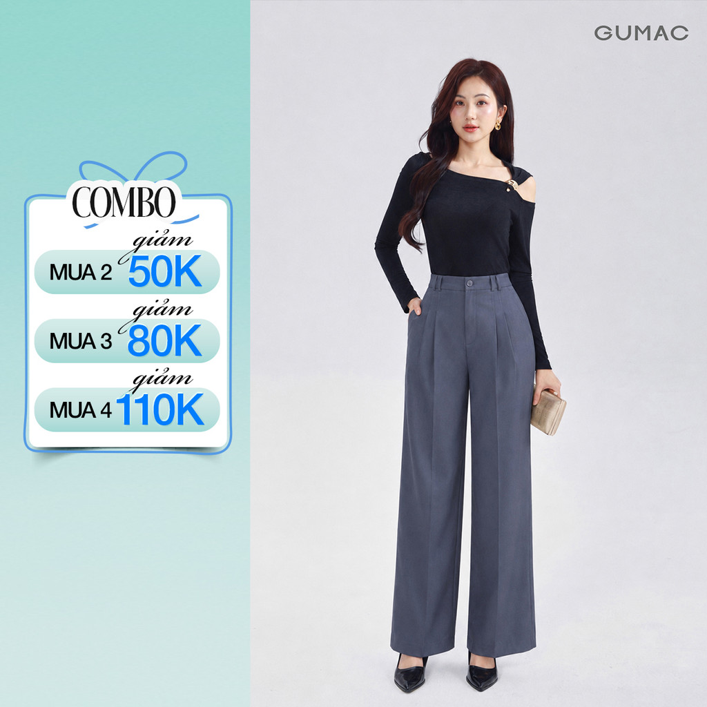 Quần Công Sở GUMAC Form Ống Rộng Thiết Kế Tối Giản Thoải Mái Thanh Lịch Hiện Đại LQG05069