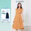 Đầm nữ GUMAC form A xòe thiết kế cổ V bẻ đính nút vai eo cao xếp ly trước màu nâu DF04002