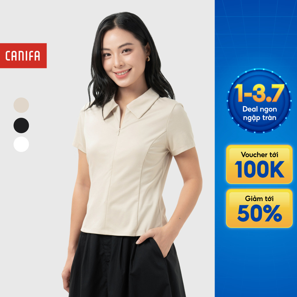 Áo polo nữ premium CANIFA cổ bẻ kéo khóa cộc tay dáng ôm 6TP26S004