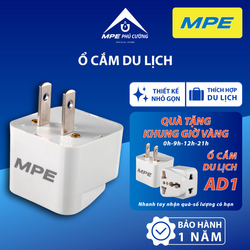 (CHÍNH HÃNG) MPE - Ổ cắm du lịch chân Dẹp - Tròn tiêu chuẩn Châu Âu Chính hãng MPE Phú Cường
