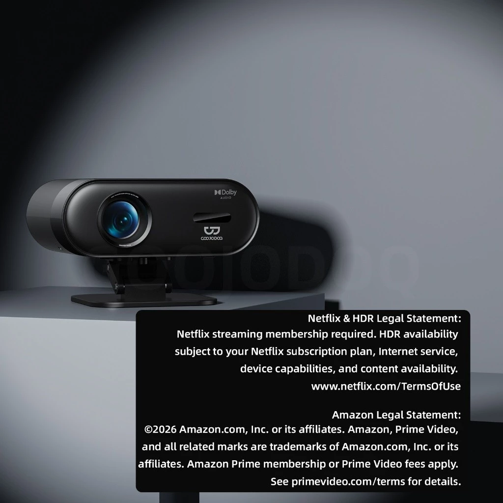GOOJODOQ Máy chiếu Netflix chính hãng Full 1080P, 300 ANSI Lumens, Hỗ trợ 4K & HDR, Netflix tích hợp, Lấy nét tự động