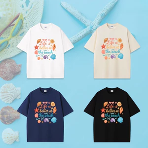 （Giao hàng 24h）Angela Áo Thun Đi Biển Unisex Cotton Premium | Nam Nữ Bé Trai Bé Gái | Form Suông Regular Fit Mềm Mát