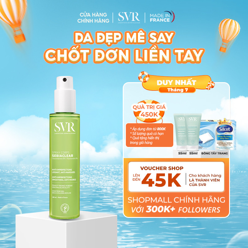 [Livestream 3] Xịt giảm mụn lưng và cơ thể, hỗ trợ mờ thâm SVR Sebiaclear SPRAY CORPS 150ML