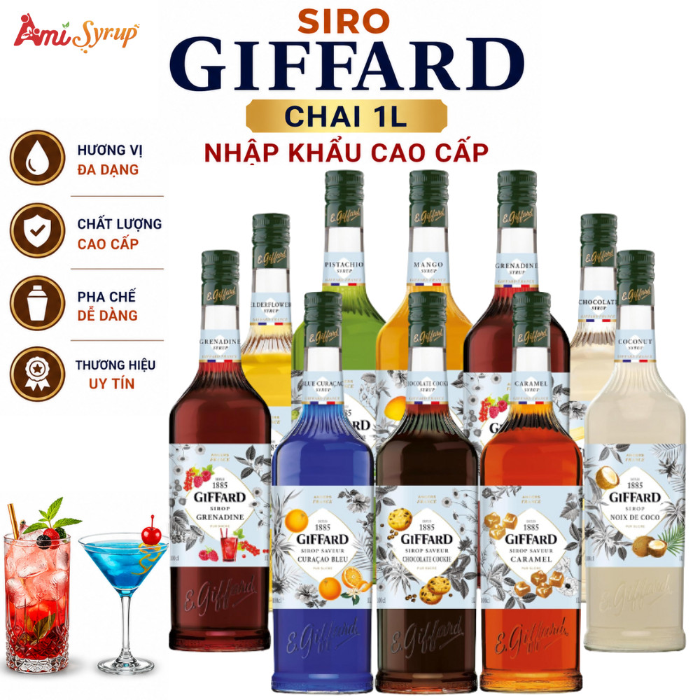 Siro Giffard Chai 1L Các Vị Chuyên Pha Chế Đồ Uống Cao Cấp, Trà Cà Phê, Cocktail, Syrup Nhập Khẩu Chính Hãng