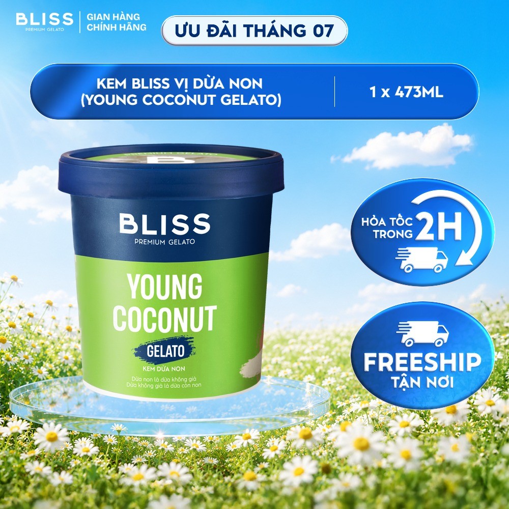 [Hỏa tốc HN/HCM] Kem BLISS vị Dừa Non (Young Coconut Gelato) hộp 473ml
