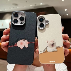 Ốp Da PU Họa Tiết Mèo Yawning Dễ Thương Cho Xiaomi 15 14T 13T Pro Poco C71 X4 GT M7 Pro Nhẹ Mỏng Đơn Giản Chống Sốc