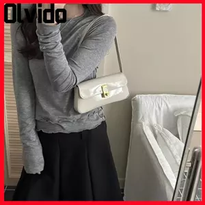Túi đeo vai OLVIDO, Túi đeo nách màu trơn khóa, Túi xách Tote da PU dung tích lớn