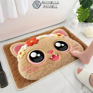 Thảm trải sàn họa tiết mèo FANIELLAPOWELL, Thảm cửa vào sang trọng giả Cashmere mềm mại, Thảm trải giường dễ thương chống trượt góc ấm cúng cho sàn đầu giường