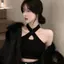 Mùa hè Pure Desire Black Halterneck Camisole Hot Girl Slim-fit Slimmer Look Phong cách ngắn gọn có thể mặc