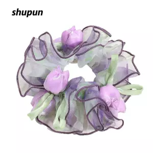 SHUPUN Lưới Hoa Scrunchie, Dây Tóc Hoa Dễ Thương Ngọt Ngào Lãng Mạn Pháp, Lưới Chấm Ngọt Ngào Xù Sheer Vải tuyn Lưới Tóc Scrunchie Tạo Kiểu Hàng Ngày