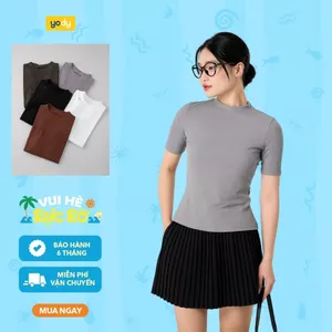 Áo thun nữ YODY vải thun rib cổ tròn cao dáng slimfit tôn dáng WCTS25S247