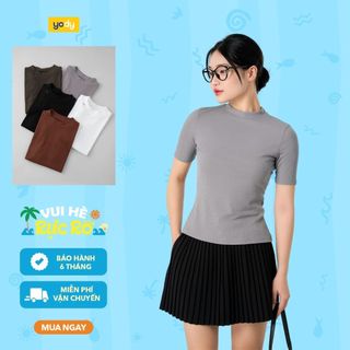 Áo thun nữ YODY vải thun rib cổ tròn cao dáng slimfit tôn dáng WCTS25S247