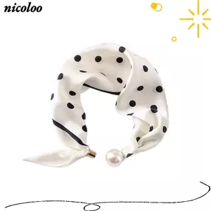 Khăn lụa NICOLOO, Khăn quàng cổ có khóa ngọc trai mỏng, Khăn quàng cổ mềm in nhẹ dành cho nữ