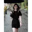 Bộ đồ hai mảnh thể thao quây màu đen phong cách Hàn Quốc mùa hè Giảm tuổi Slim-fit Slimmer Look Tay ngắn Top Matching High