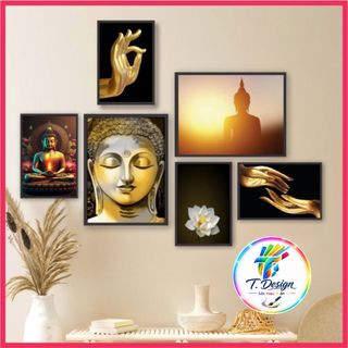 Sét 6 tranh decor góc thiền, tu tập, chữa lành, hoa sen phật, tranh dán tường, có sẵn keo