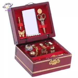 HFTOY 1: 12 Nhà búp bê thu nhỏ đầy hộp trang sức bằng gỗ trang trí phụ kiện phòng ~