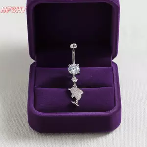 HFSHY Thép không gỉ Dangle Bụng Nút Nhẫn Cubic Zirconia Bướm Cá Heo Rốn Xỏ Trang Sức Nữ Thời Trang Body Piercing VN