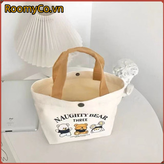 Túi Tote vải ROOMYCO, Túi xách Mini vải đào, Túi lưu trữ dung lượng lớn hoạt hình thời trang Du lịch